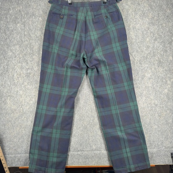 Vintage Polo Ralph Lauren Pants Mens 32x30 Green Plaid Adjustable Waist Made USA - Picture 8 of 14